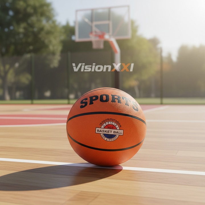 Баскетболна топка „SPORTS“, размер 7, за закрито и открито, с повишена адхезивна текстура, оранжева. VisionXXI