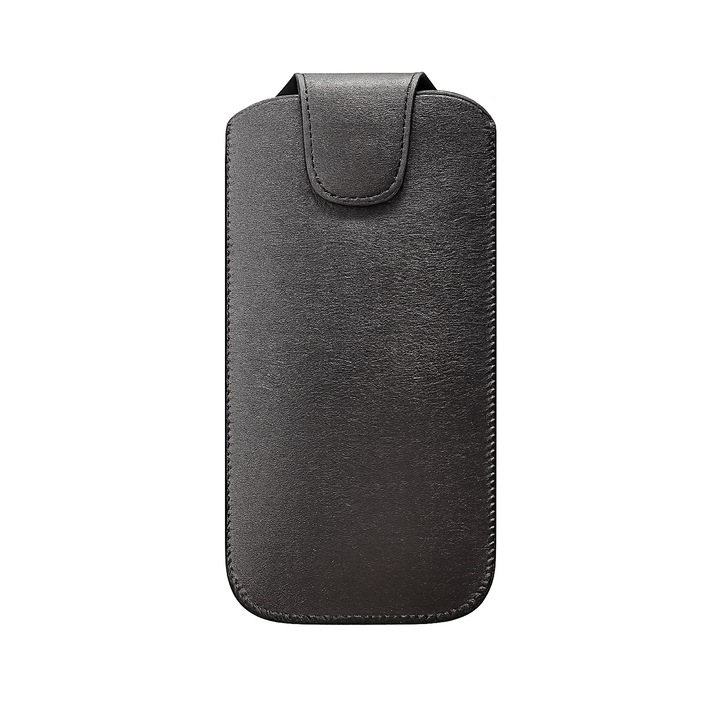 Husa Universala tip Pouch pentru Telefoane de 6 inch, Textura piele, Negru