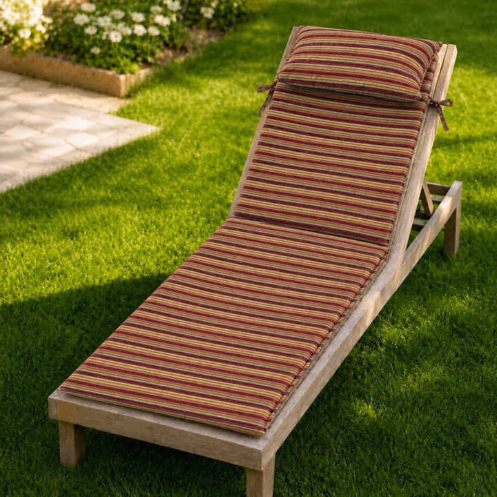 Saltea sezlong gradina pliabila, 60x190 cm, cu perna reglabila si husa detasabila, Lenjerii Deosebite, Multicolor