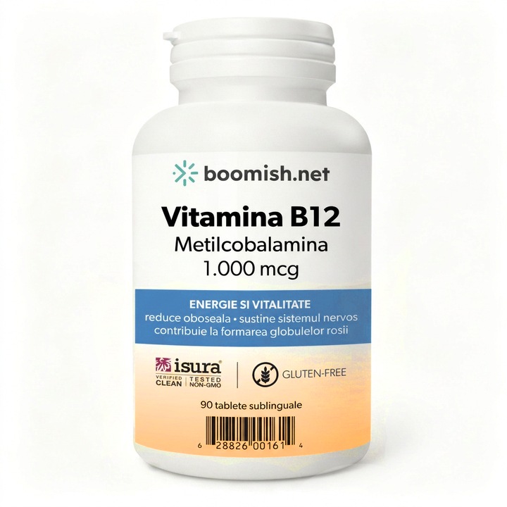 Vitamina B12 Metilcobalamina 1.000 mcg, supliment alimentar pentru reducerea oboselii si sustinerea sistemului nevos; contribuie la formarea globulelor rosii