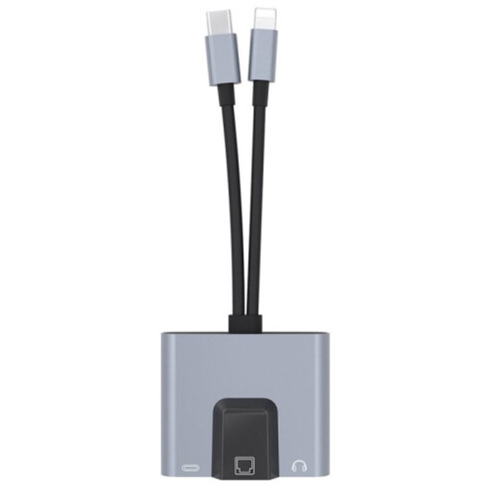 USB-C adapter Ethernet RJ45 3.5mm audio PD gyors töltés fekete kompakt