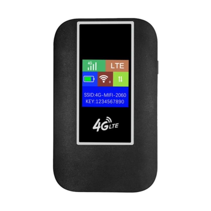 Router Wi-Fi mobil 4G LTE Model A, 150 Mbps, slot pentru cartela SIM, hotspot portabil, Negru, 1 buc
