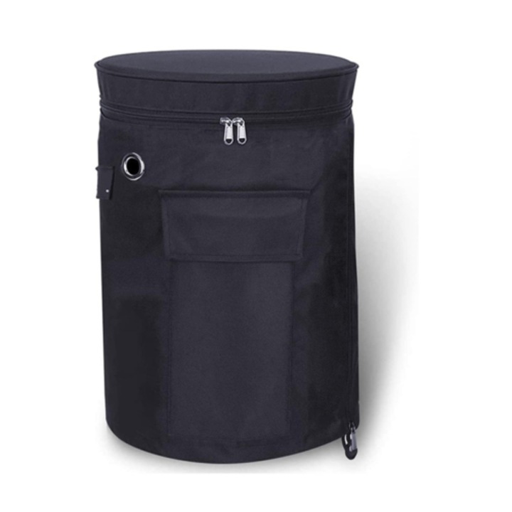 Husa pentru butelie de propan, protectie rezervor, marimea L 33 x 66 cm, capac tare transformabil in masa, material oxford rezistent la apa, buzunar exterior si orificii de ventilatie, Negru, 1 buc
