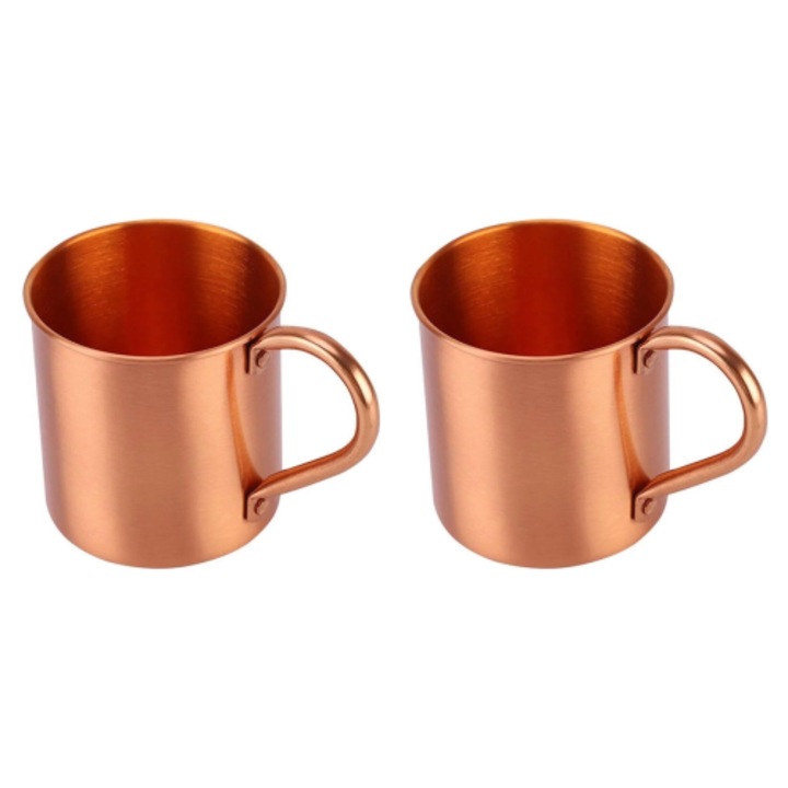 Set 2 cani din cupru, 410ml, fara captuseala, maner ergonomic, margine rotunjita
