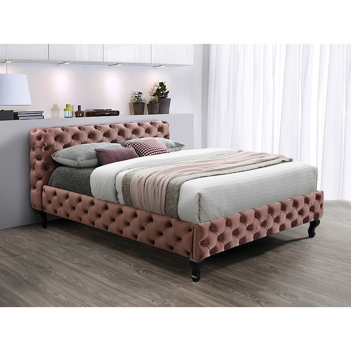 Herrera Velvet Chesterfield Antik Rózsaszín Bársony Franciaágy