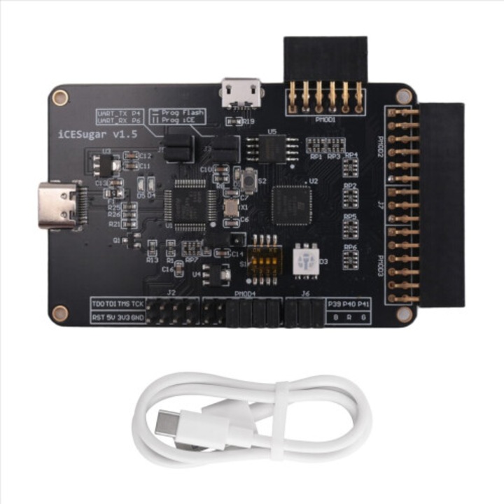 FPGA iCESugar fejlesztőkártya, nyílt forráskódú, fekete, 7.5x5cm