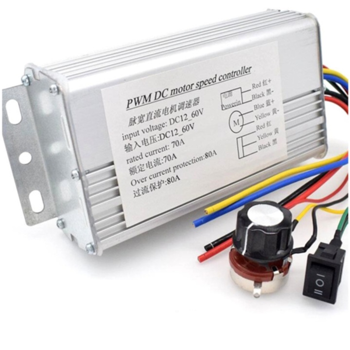 Controler viteza motor DC 4000W 70A argintiu 10x6x3cm