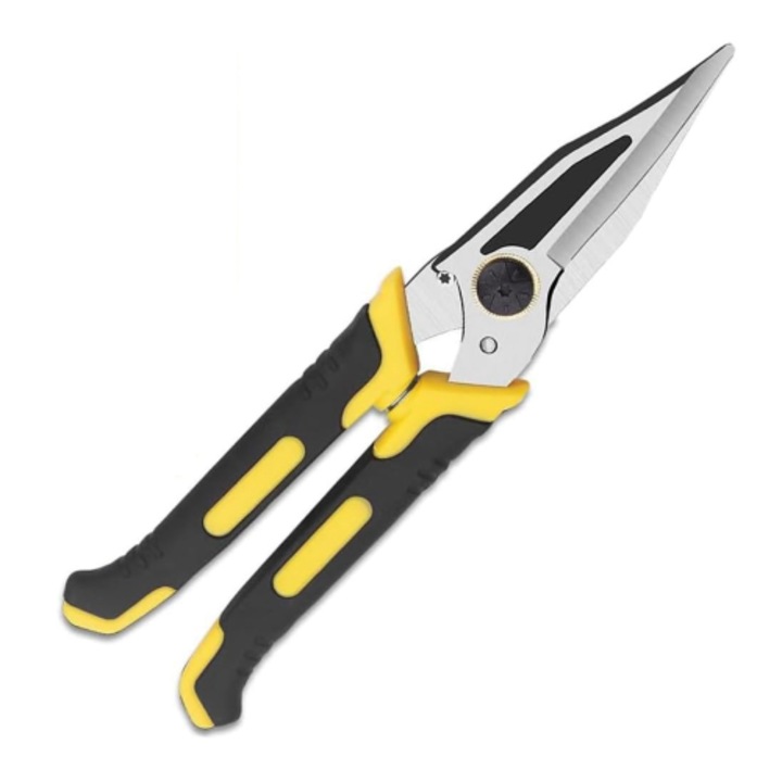 Ipari olló, 23cm, rozsdamentes acél, fekete-sárga, ergonomikus, zárható
