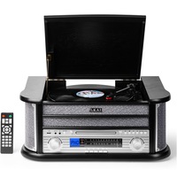 Pick-up si Sistem audio retro 5-in-1 AKAI ATT-350CC, CD Player, Casetofon, Bluetooth, Radio FM/AM, Inregistrare USB (Encoding), Negru/Argintiu