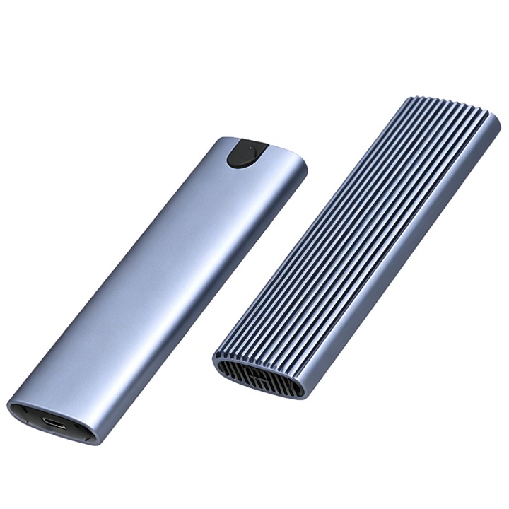 Rack extern M2 NVME SSD enclosure, AFKSMILE, SSK, USB 3.2 Gen2, 10 Gbps, Maxim 2TB, USB/USB-C, Portabil, Pentru 2230/2242/2260/2280 M.2 NVMe SSD De M-Key Sau M+B, Aluminiu, Albastru