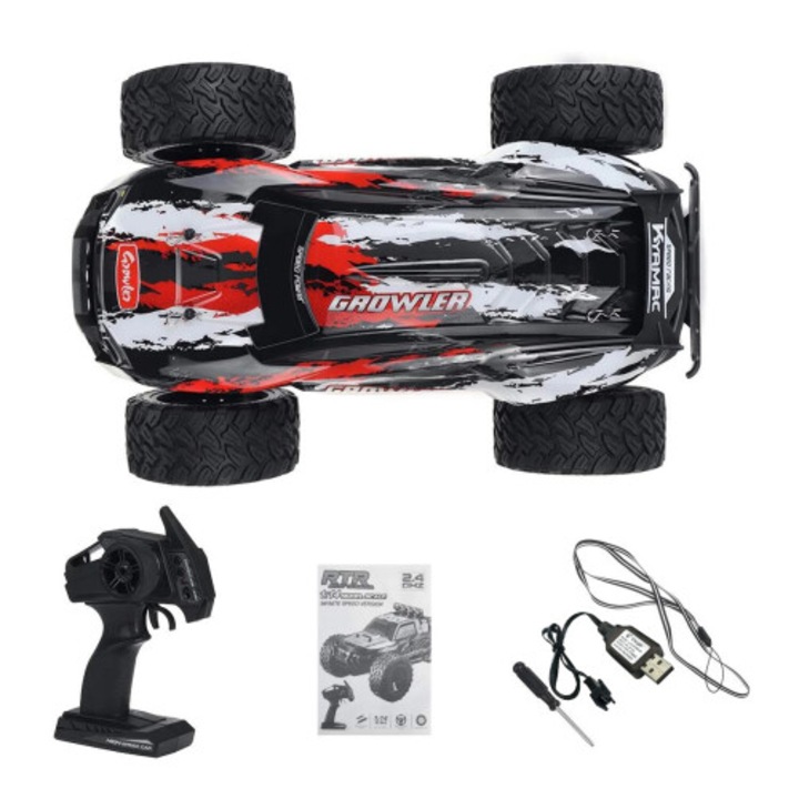 Távirányítós off-road autó, 1:14, piros, 2.4G, újratölthető