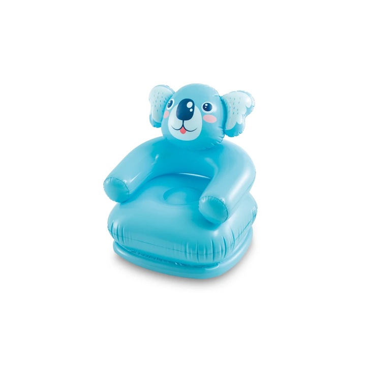 Felfújható fotel, Intex, Happy Animal, kék, 65x64x74 cm, 3-8 év, max. 35 kg, szett