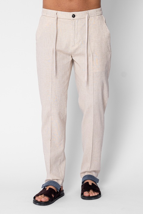 Pantaloni lung din IN cu nasture si snur Premium Edition Beige 21674, Bej