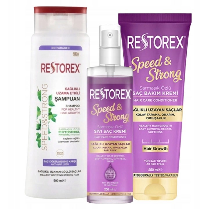 Set îngrijire păr Restorex Anti-Hair Loss, șampon 500ml, balsam 200ml, mască 250ml, unisex, toate tipurile de păr