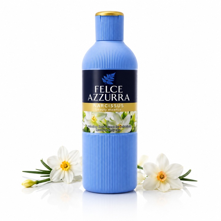 Felce Azzurra tusfürdő nárcisz virágillattal és elegáns friss jegyekkel, 650 ml