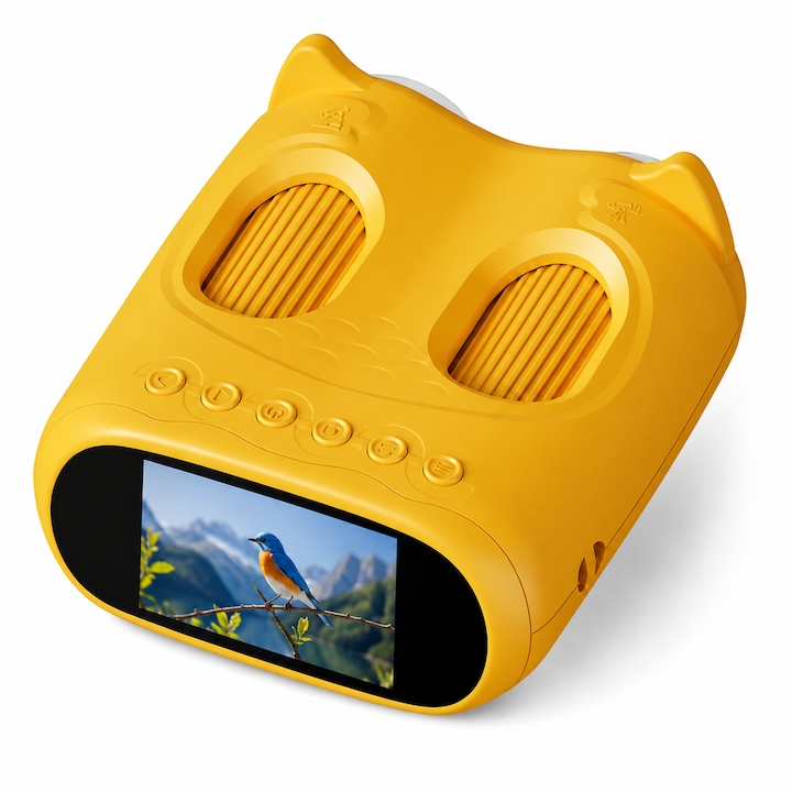 Microscop si Telescop Digital pentru Copii Twinkle Twins 2 in 1, Microscop 1000X, Telescop 10X, Ecran IPS 2.0”, Camera 2MP, Foto/Video, 8 LED-uri, Acumulator 600 mAh, Galben