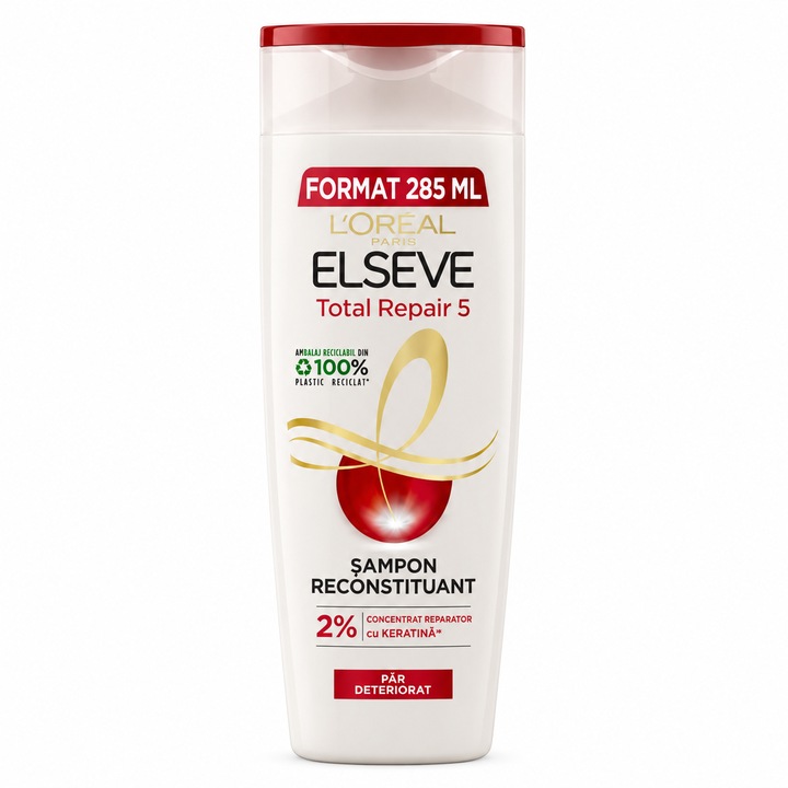 Sampon reconstitutiv L'Oréal Paris Elseve Total Repair 5, cu Keratina, pentru par deteriorat, 285 ml