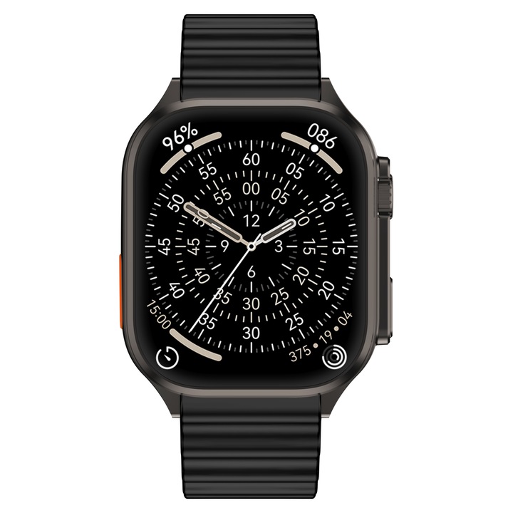 H7 Ultra Okosóra Fekete, 2.01" IPS Kijelző, Fitnesz Tracker, Pulzusmérés, Vérnyomás, Oxigén 24/7, Alvásmonitor, Lépésszámláló, Kompatibilis iOS 9.0+/Android 5.0+