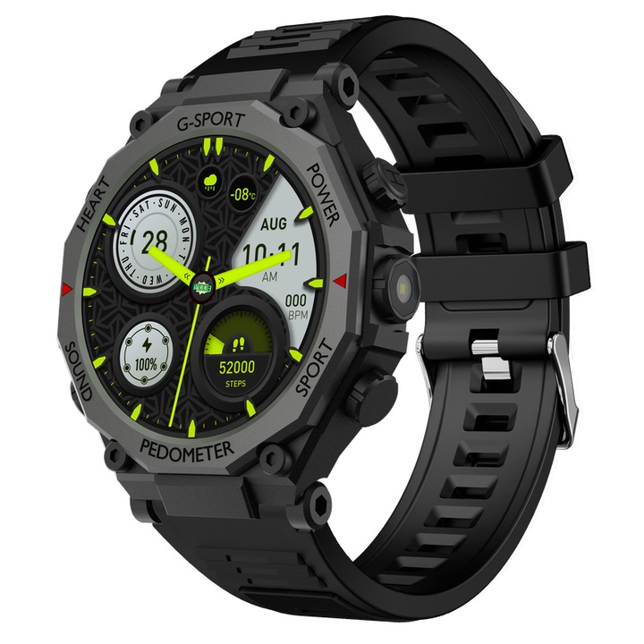 GT6 Pro – Ceas inteligent 1.52" IPS ecran tactil complet, apeluri Bluetooth, lanterna, monitorizare 24/7 ritm cardiac/BP/O2/somn, pedometru, impermeabil – pentru iOS 9.0+ si Android 5.0+