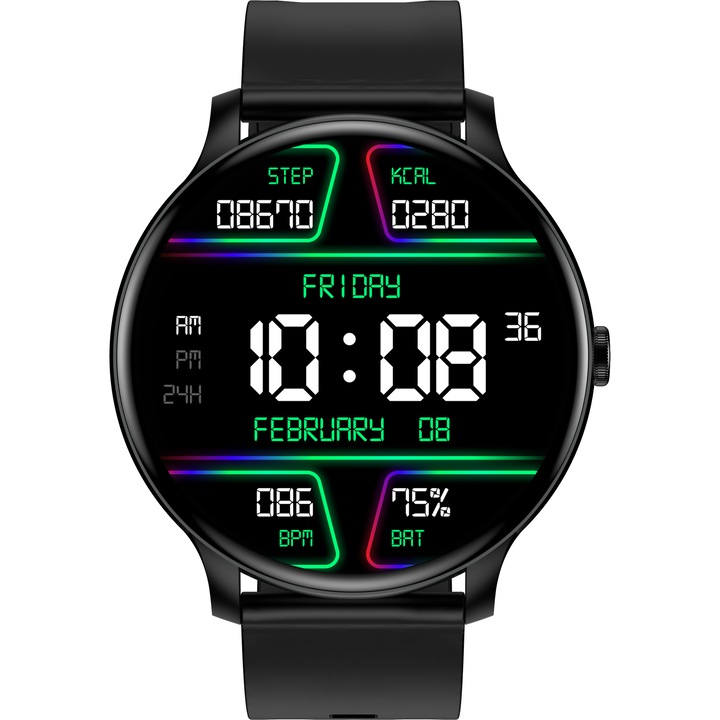 GT2 okosóra, 1.52" TFT IPS kijelző, teljes érintőképernyő, fitnesz: lépésszámláló, alvásfigyelő, ülő életmód riasztás, időjárás-előrejelzés, eszközkeresés, 47.54×47.30×11.16mm, kompatibilis iOS9.0+/Android5.0+