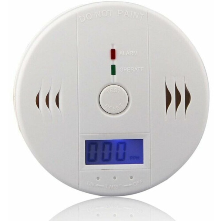 Detector monoxid de carbon cu afisaj LCD, senzor inteligent, alb