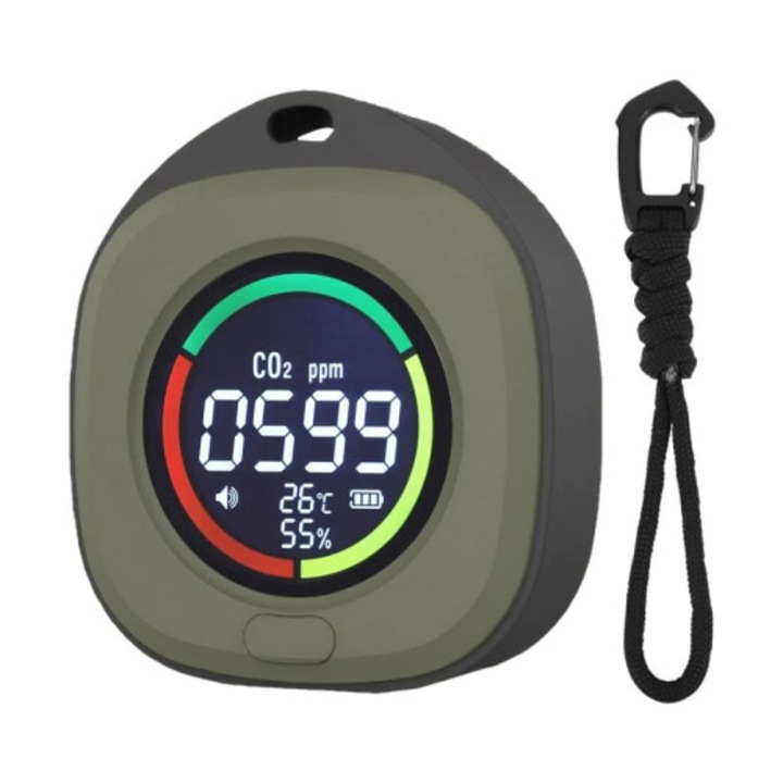 Detector CO CO2 temperatura umiditate portabil multicolor 10h autonomie 1.5" ecran