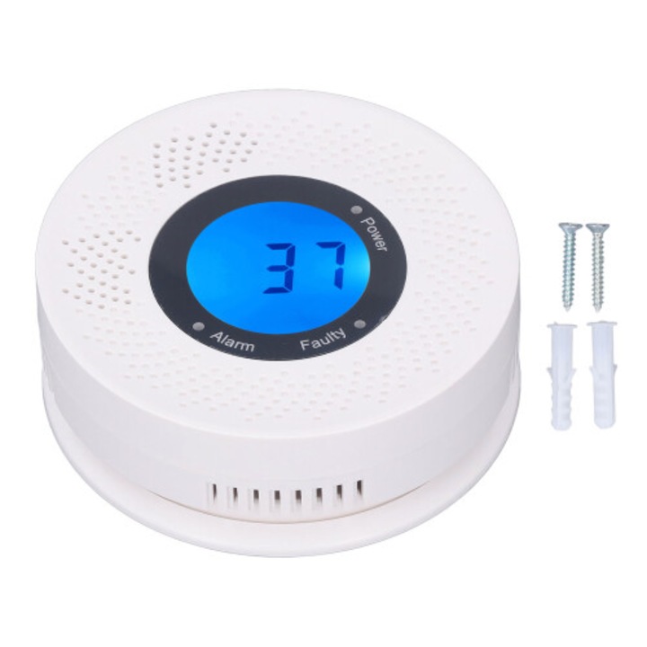 Detector wireless monoxid de carbon, cu afisaj LCD si alarma fum, cu dublu senzor, alimentare baterie, rezidential