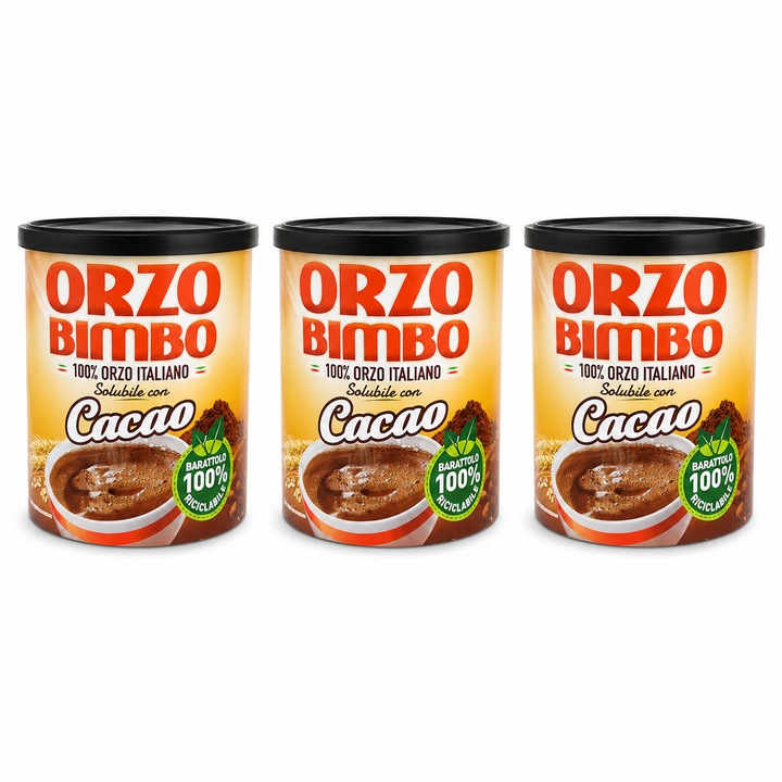 Set 3 x Orzo Bimbo Cacao, bautura solubila pe baza de orz si cacao, 150 g/buc, total 450 g