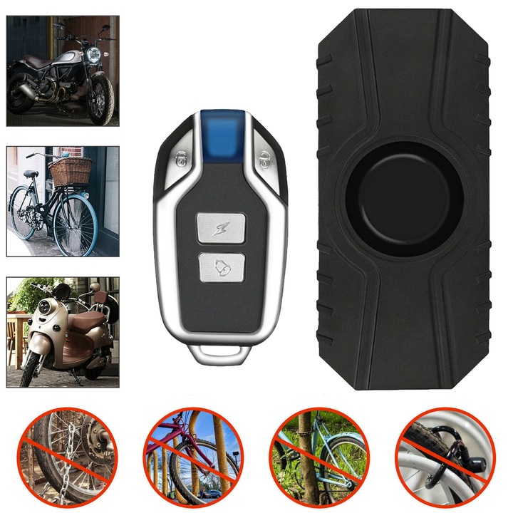 Kerékpár Lopásgátló Riasztó Távirányítóval, Vezeték Nélküli Rezgésérzékelős Riasztó Motorkerékpárhoz, Kerékpár Riasztórendszer, Erős 113db, Hegyi Kerékpárhoz És Elektromos Robogóhoz