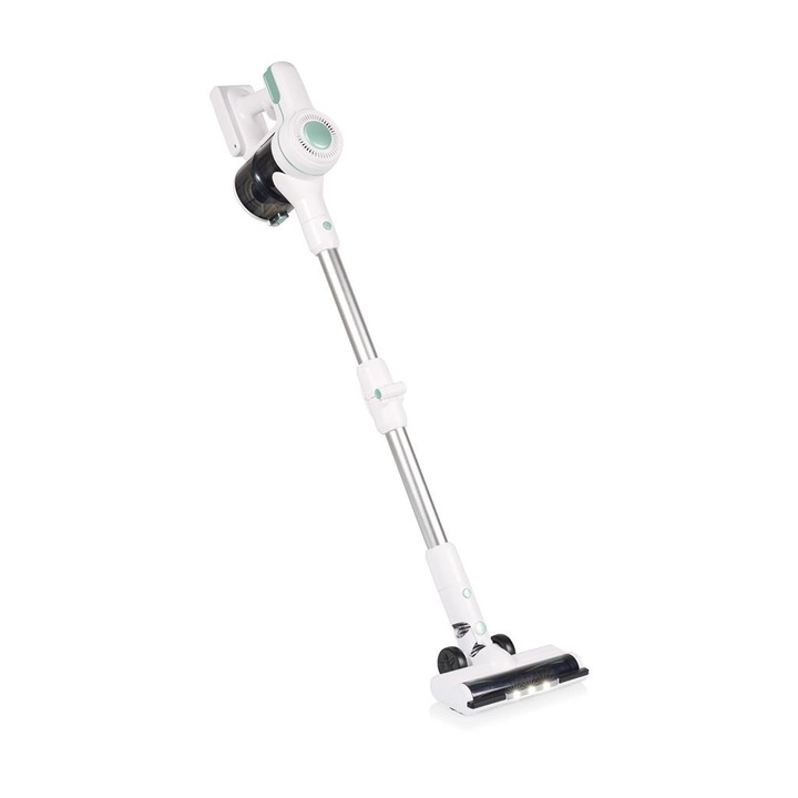 Aspirator Vertical Fara Fir Princess 2 in 1, Motor BLDC 200W, 40 Min Autonomie, Filtru HEPA, Perie LED, 4 Viteze, Recipient 600ml, Suport Perete, Alb