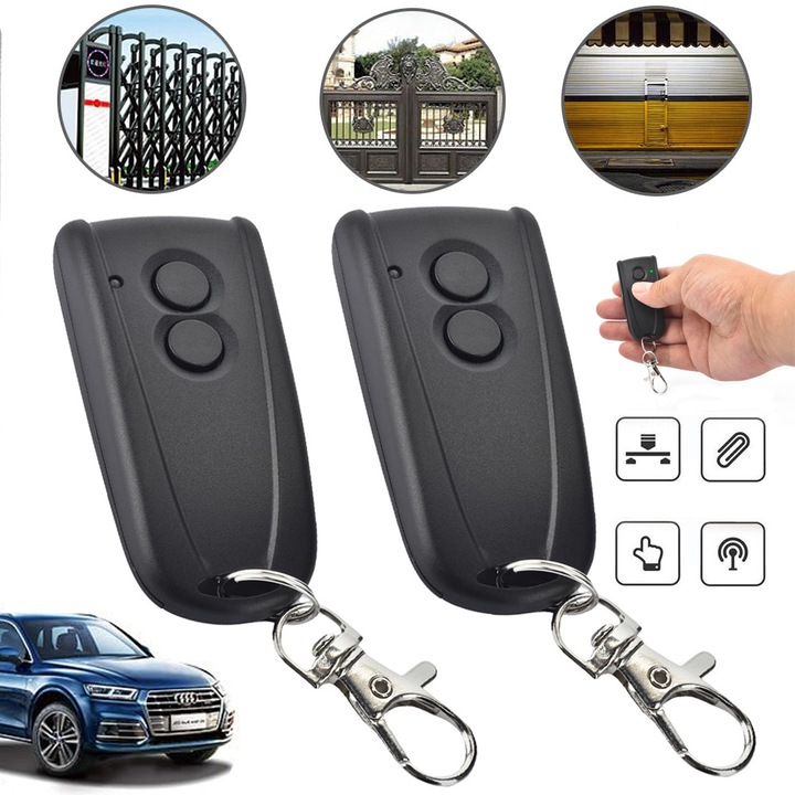 Emitator Manual Portabil, Telecomanda De Schimb Pentru Usa De Garaj Pentru Ecostar RSC2, RSE2, Liftronic 500/700/800 433, 92 MHz, Pachet De 2, Alimentare Baterie, Design Compact, Negru