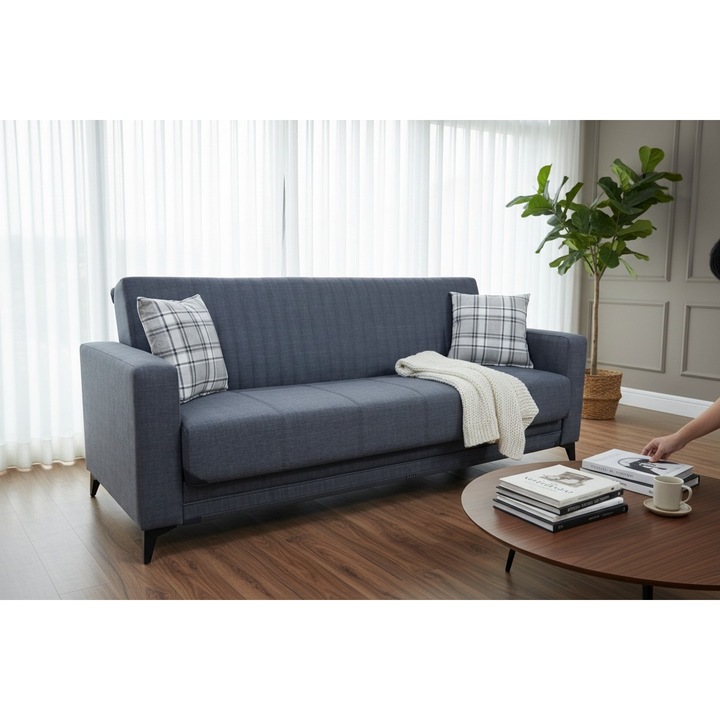 Canapea extensibila Velmora Home ROYAL, Keten Gri Inchis 210 x 80 x 80 cm