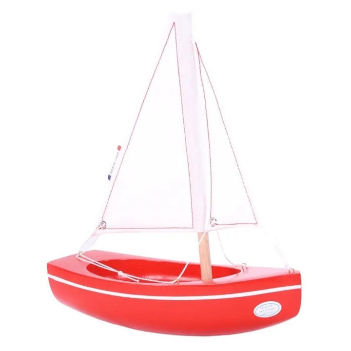 Vitorlás hajó, bükkfa, 21cm, piros