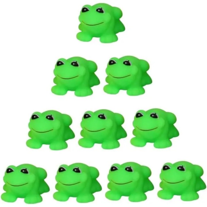 Jucarii de baie, broaste din cauciuc, set 10 bucati, verde, dimensiune mica