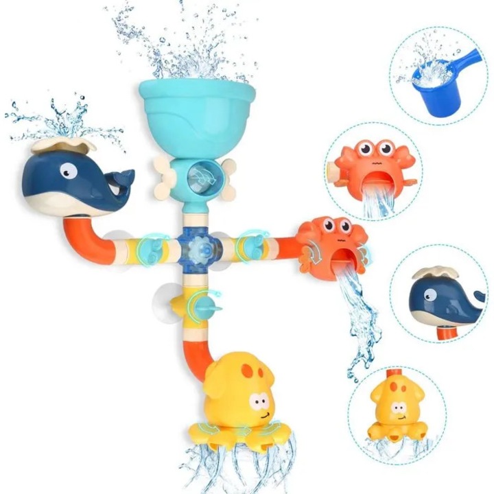 Óceáni állatos fürdőjáték teherautó, kézi összeszerelés, BPA-mentes, többszínű, 3+ év