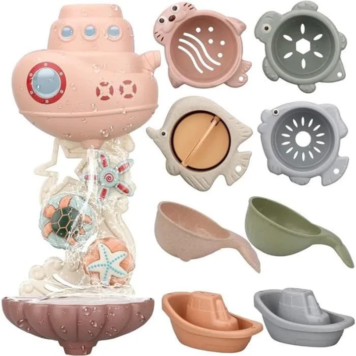 Set jucarii baie 9 piese multicolor pentru bebelusi 12 luni+