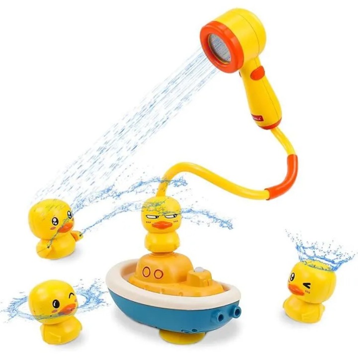 Fürdőjáték szett, elektromos hajó, 4 kacsa, 6 darab, többszínű, 3+ év
