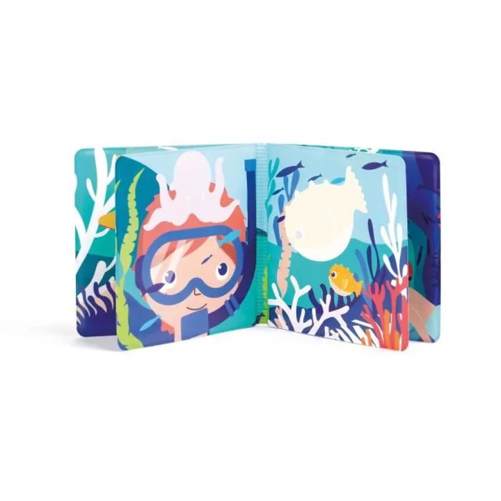 Carte de baie interactiva cu 12 animale marine multicolor pentru bebelusi 12 luni+