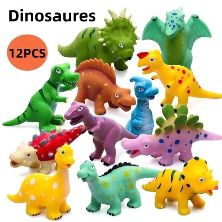 12 db puha, többszínű dinoszaurusz fürdőjáték készlet