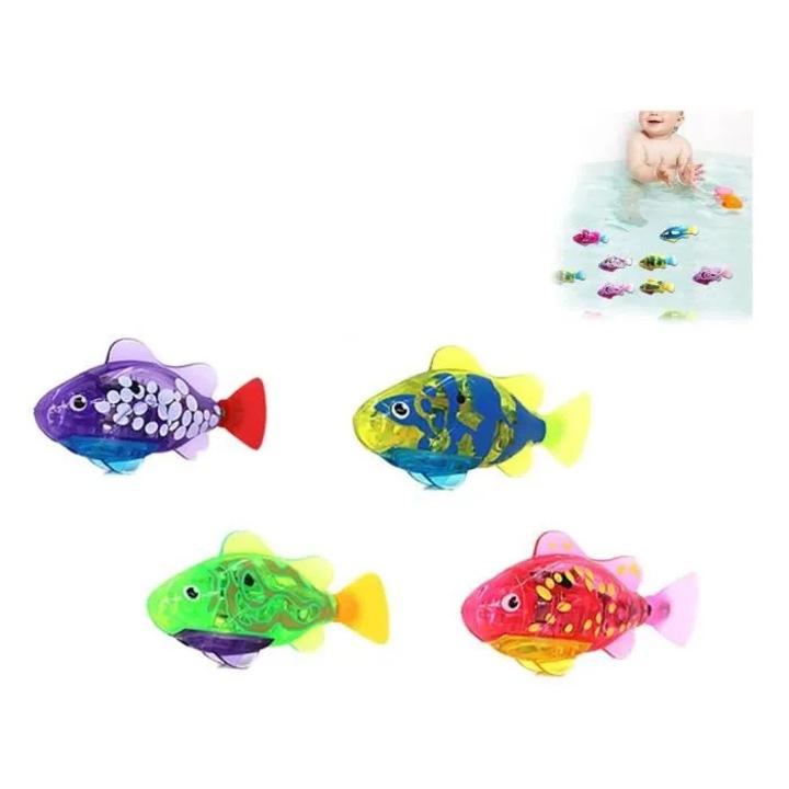 Set 4 jucarii baie peste robotic LED multicolor 6 luni+