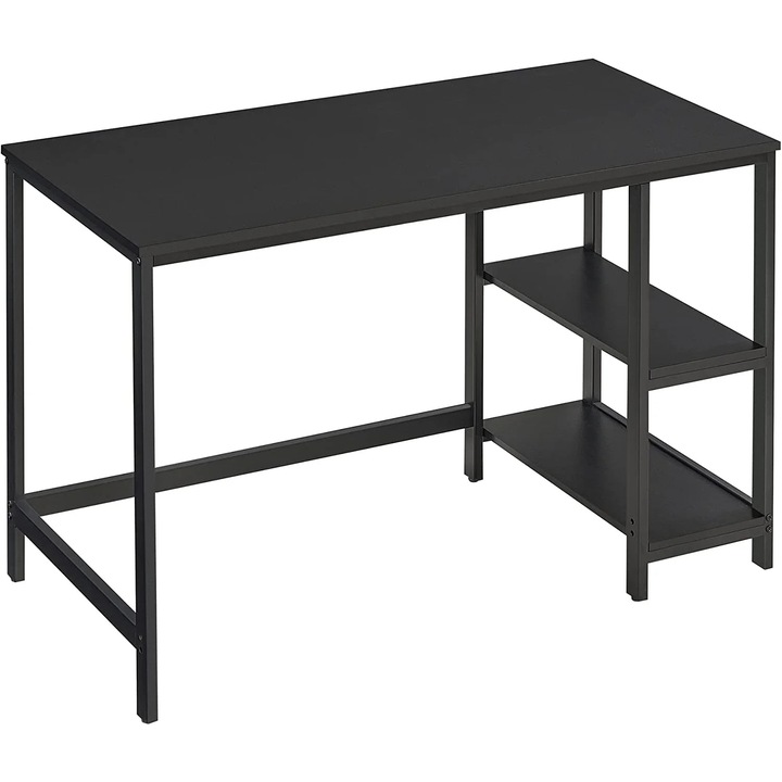 Birou calculator cu raft lateral reglabil, cadru metalic, stil industrial, 120x60x76 cm, negru