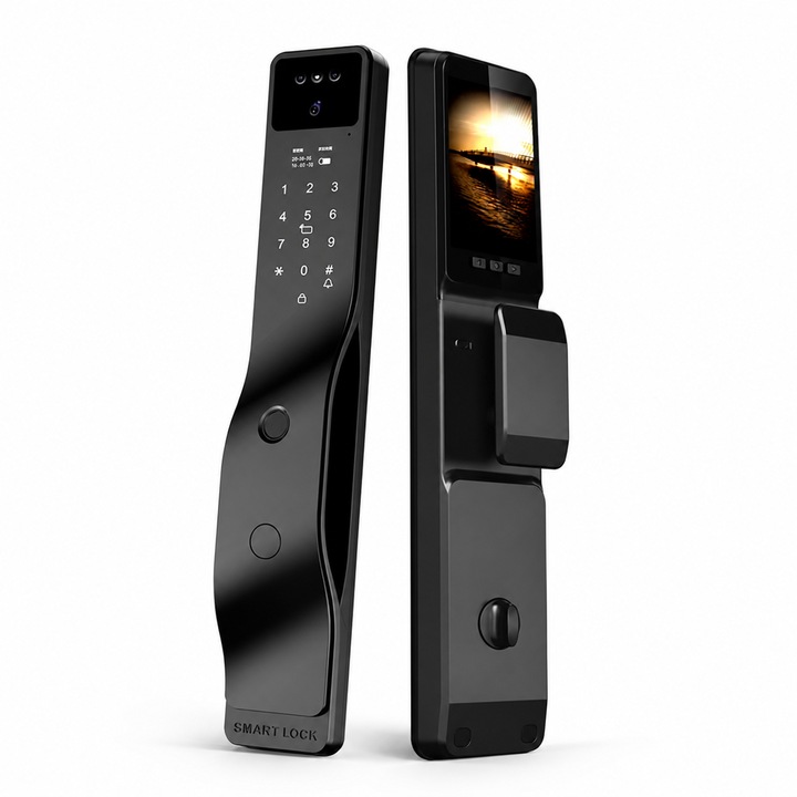 Okos zár, 3D Face ID, Ujjlenyomat-felismerés, Biometrikus, Beépített videókamera, Wi-Fi, Tuya, Smart Life, C osztályú henger, 4200mAh akkumulátor, Fekete