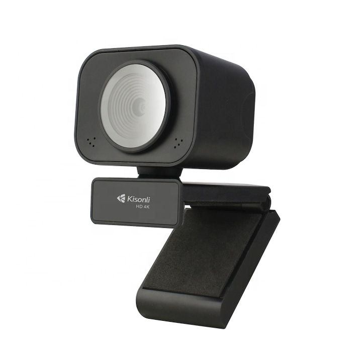 Уеб камера Kisonli Webcam 4K, 8MP, Автофокус, Автоматична експозиция, Въртене на 360 градуса, Двоен микрофон с намаляване на шума, USB, Трипод, Ъгъл на видимост 70°