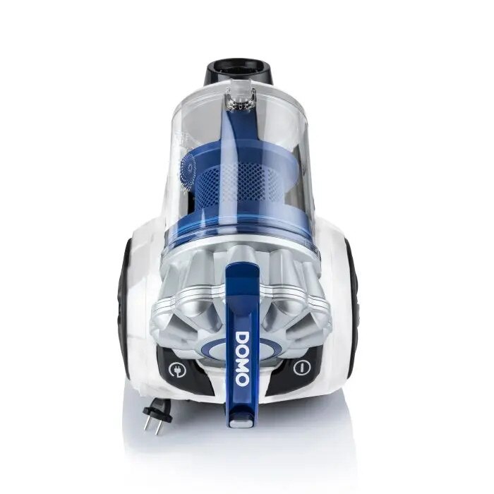 Aspirator fara sac DOMO, capacitate rezervor 1.5 litri, rezervor de praf detasabil, tehnologie Multi-Cyclone, filtru HEPA 13 lavabil, comutator pe maner, utilizare facila, curatare usoara, alb/albastru