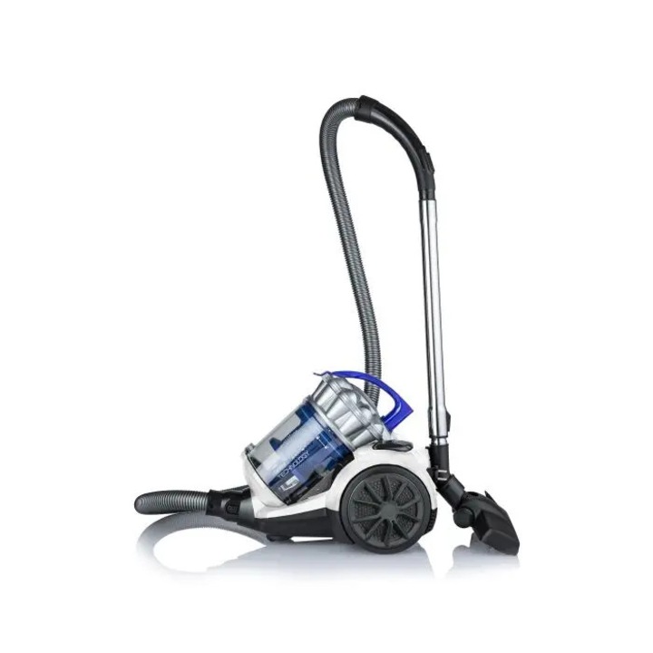 Aspirator fara sac DOMO, capacitate rezervor 1.5 litri, rezervor de praf detasabil, tehnologie Multi-Cyclone, filtru HEPA 13 lavabil, comutator pe maner, utilizare facila, curatare usoara, alb/albastru