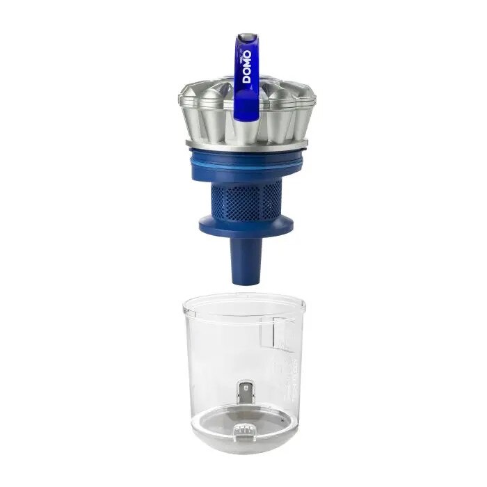 Aspirator fara sac DOMO, capacitate rezervor 1.5 litri, rezervor de praf detasabil, tehnologie Multi-Cyclone, filtru HEPA 13 lavabil, comutator pe maner, utilizare facila, curatare usoara, alb/albastru