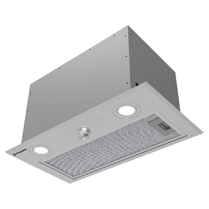 Hota total incorporabila Pyramis MD 52cm Inox Knob, 1 motor, putere de absorbtie maxima 618mc/h, 52cm, control mecanic cu buton totativ, finisaj inox