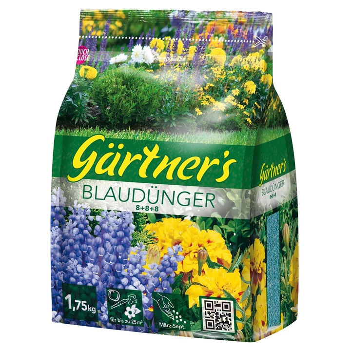 Îngrășământ granulat Gärtner's Blaudunger 1, 75 kg, pentru flori, fructe și legume, acoperă 25m²