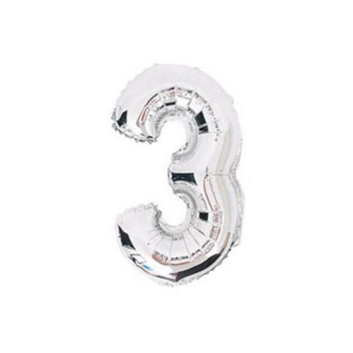 Balon folie cifra 3 argintiu 40x31cm