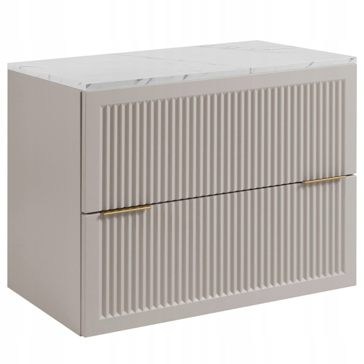 Dulap De Baie, Rodan, Style, 60x46x61 cm, Casmir, Material MDF, Suspendat, Masca Lavoar, Blat Efect Marmura Alba 60 cm, 2 Sertare Inchidere Soft Close, Fronturi Riflate, Manere Asimetrice, Margini ABS, Design Modern